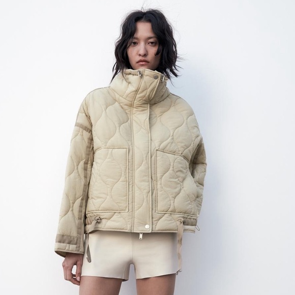 Zara  Quilted Tan ivory lightweight Jacket coat - Picture 2 of 10